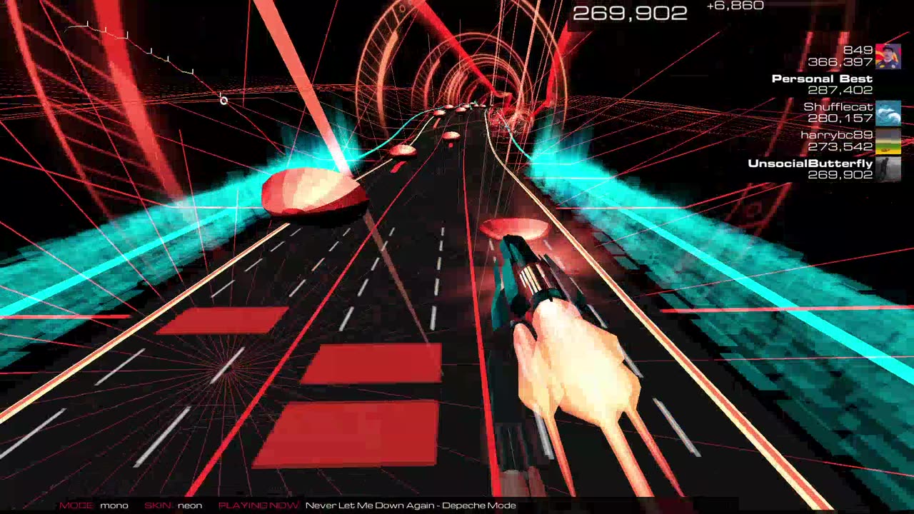 Audiosurf 2 "Never Let Me Down Again", by Depeche Mode