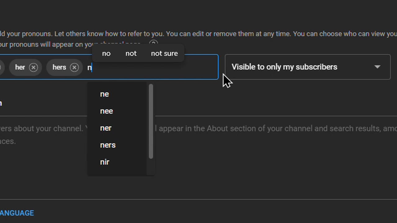 YouTube Available Pronouns