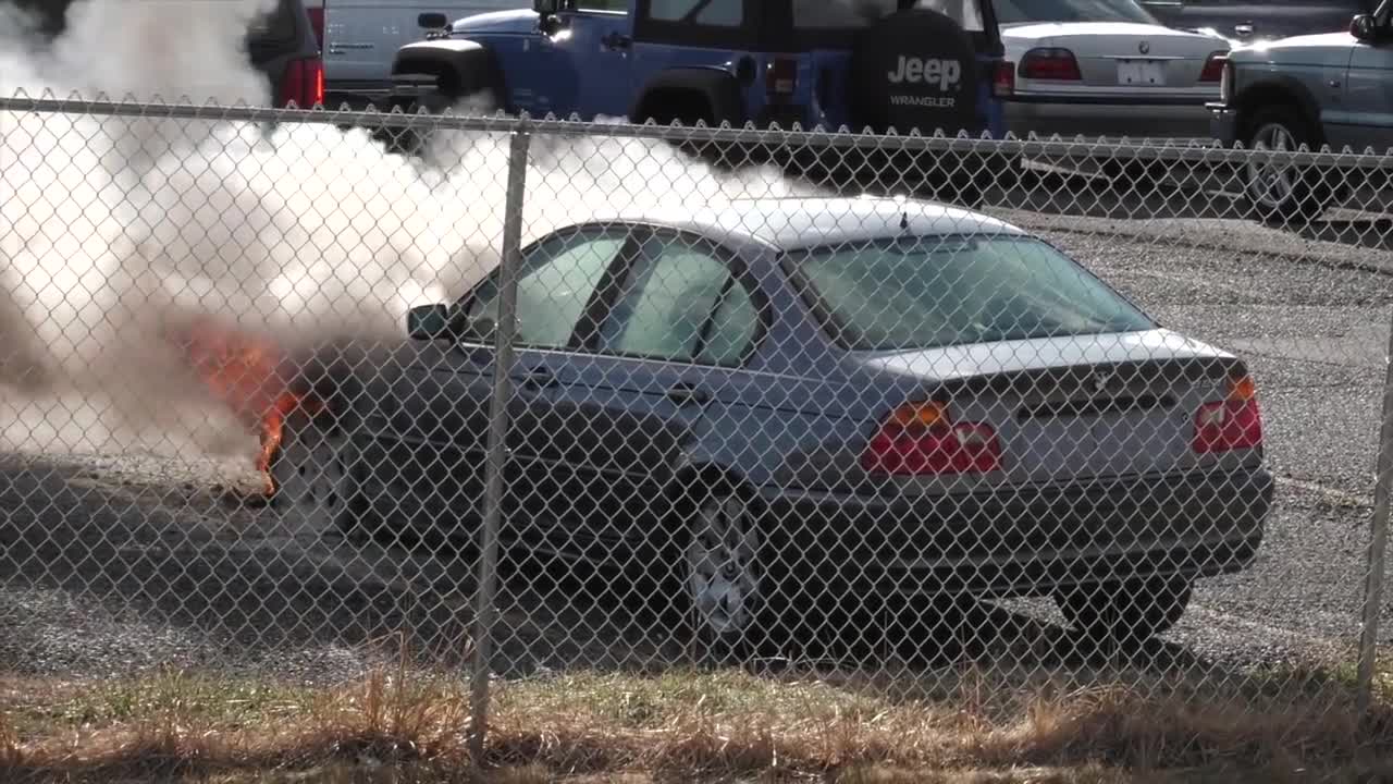 BMW burns in car lot, Whitehall, PA 01_13_18