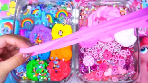 Little pony slime mixing random cute shiny things slime