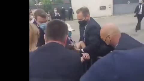 PENSION PROTESTER BITCH SLAPS MASK WEARING FRENCH TYRANT PRES. MACRON