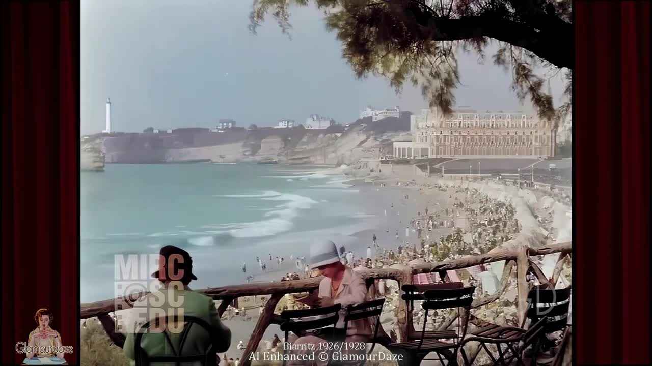 A Day at the Beach 1928 Biarritz in AI Restored Color 1920s Film