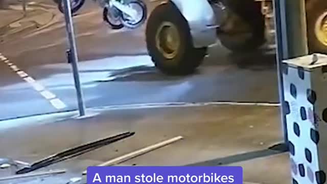 A man stole motorbikes using a front-end loader