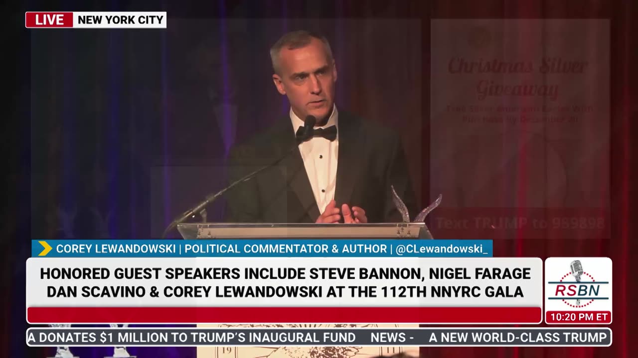 FULL SPEECH: Corey Lewandowski Speaks at NYYRC 112th Annual Gala - 12/15/24