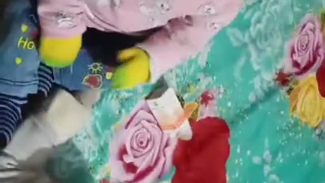 2 cute little baby fight for toy