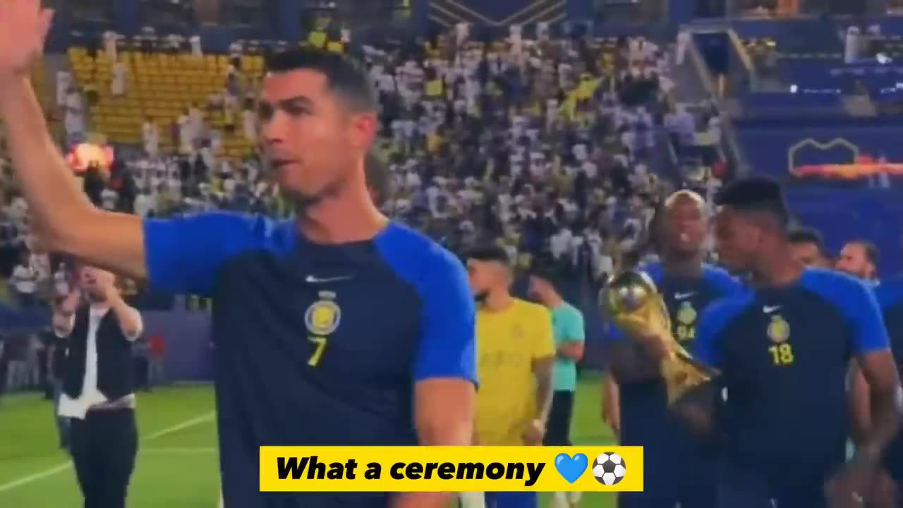 "Cristiano Ronaldo with his first trophy in Saudi Pro League"