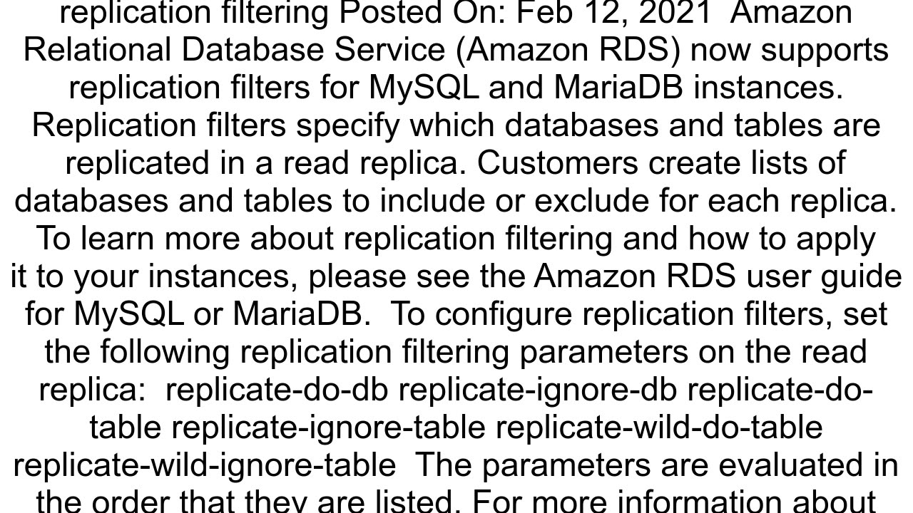Can you replicate a specific database or table using Amazon39s RDS