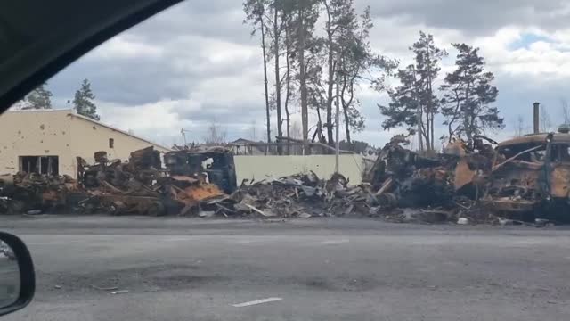 Devastation on Kiev freeway after fighting