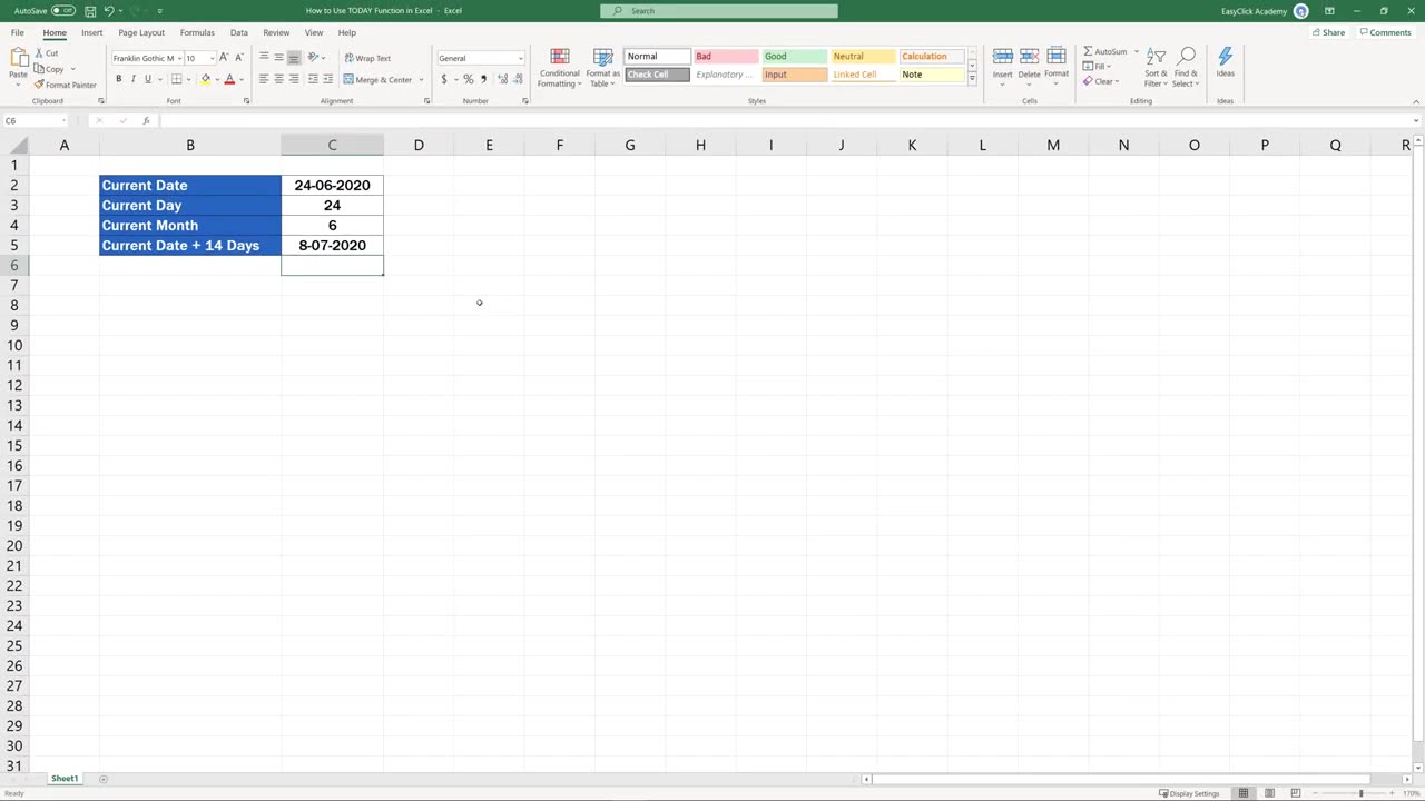 How to Use the TODAY Function in Excel