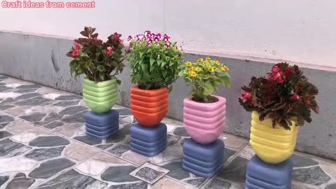 Unique And Creative From Old Plastic Bottles Colorful Flower Pots From Plastic And Cement Bottles