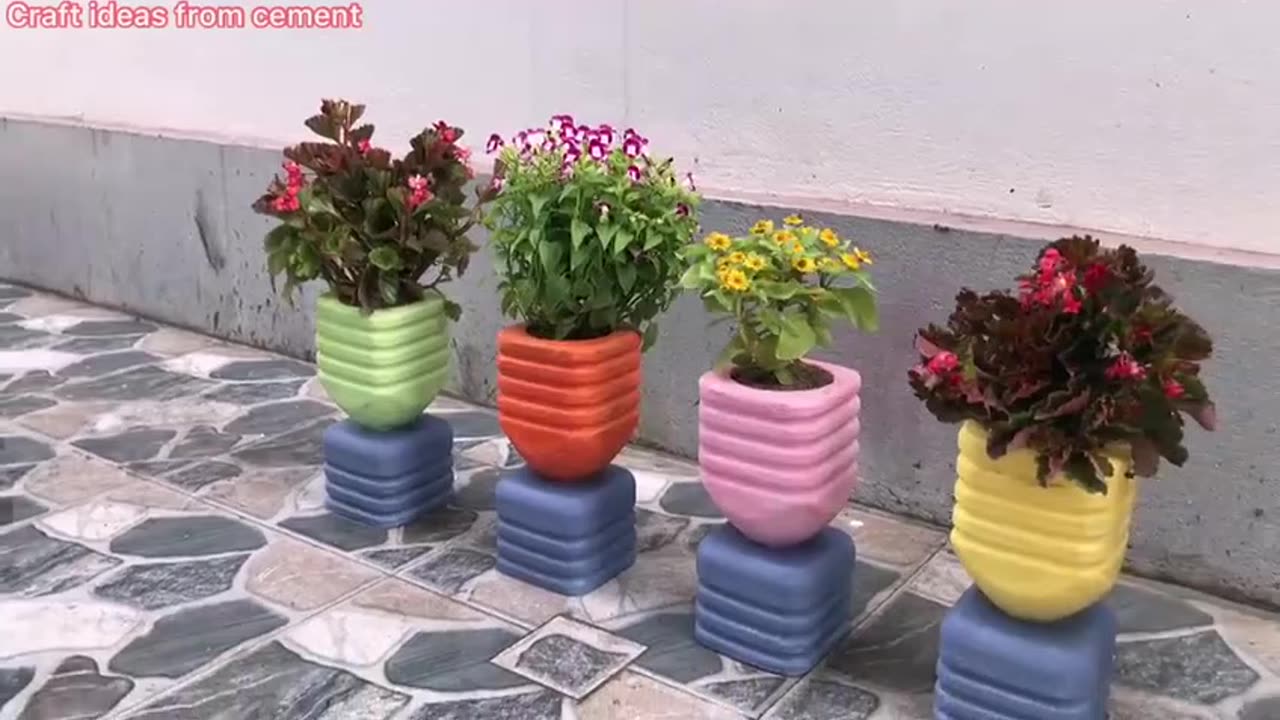 Unique And Creative From Old Plastic Bottles Colorful Flower Pots From Plastic And Cement Bottles