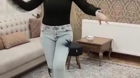 The blonde girl dances