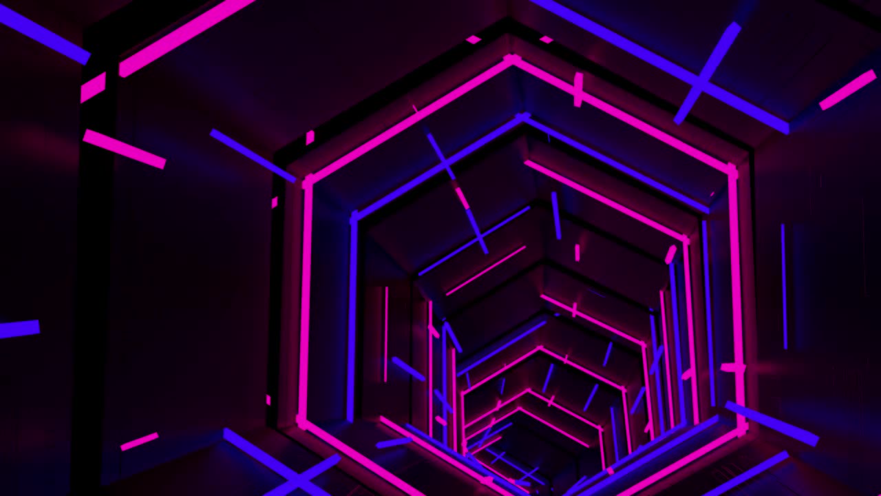 Tunnel in geometric shape with neon lights