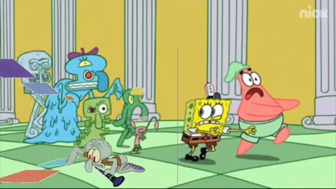 Squidward Is Playing With Tiles While SpongeBob And Patrick Are Being Chased By Monsters 😈