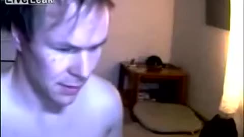 dude surprised by dog jumps out window.
