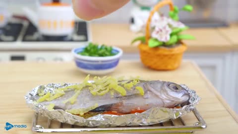 Tasty Miniature Oven Grilled Fish Recipe | Baked Tiny Fish in the Mini Kitchen | Miniature Cooking