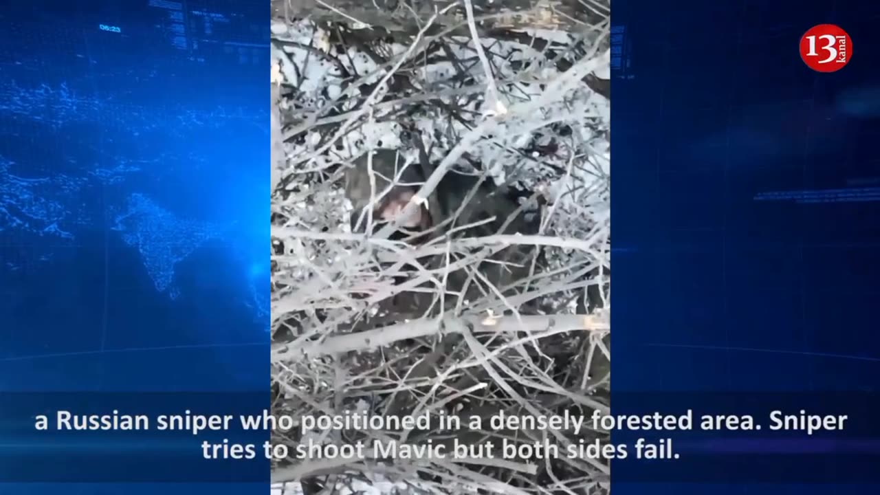 Russian snipers in the woods attempted to fire down the drone that was aiming at them.