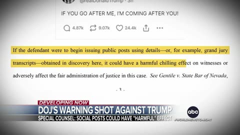 Justice Department warning shot to former President Trump