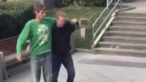 Dude blind drunk can't walk and his mate tries to help but doesn't end well.