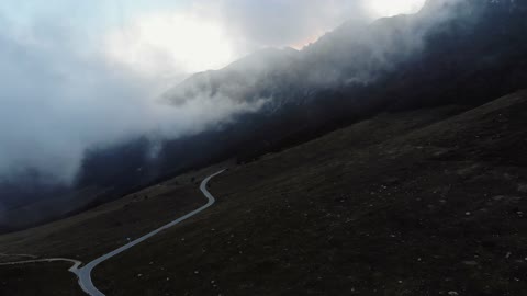 fog mountains road foggy dramatic