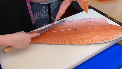 How To Fillet a Whole Salmon | Sashimi & Sushi -Taiwanese street food