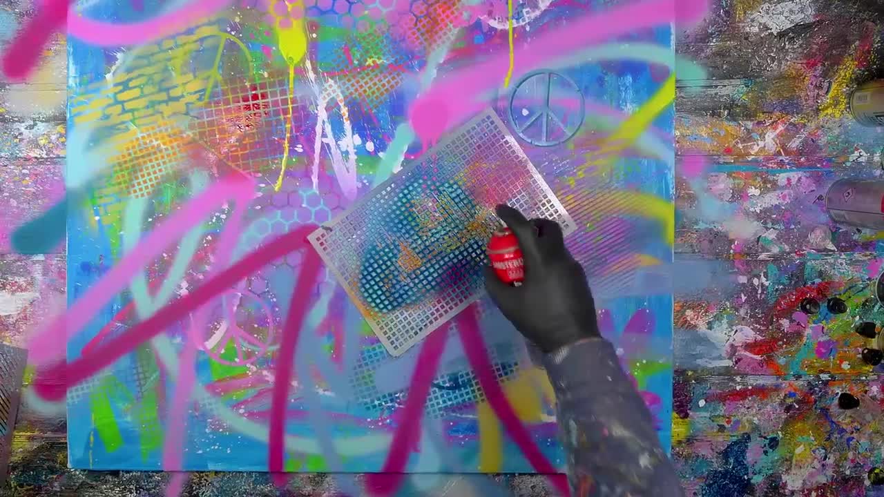 Colorful Pop Art / Abstract Painting Demo With Stencils | Peace9