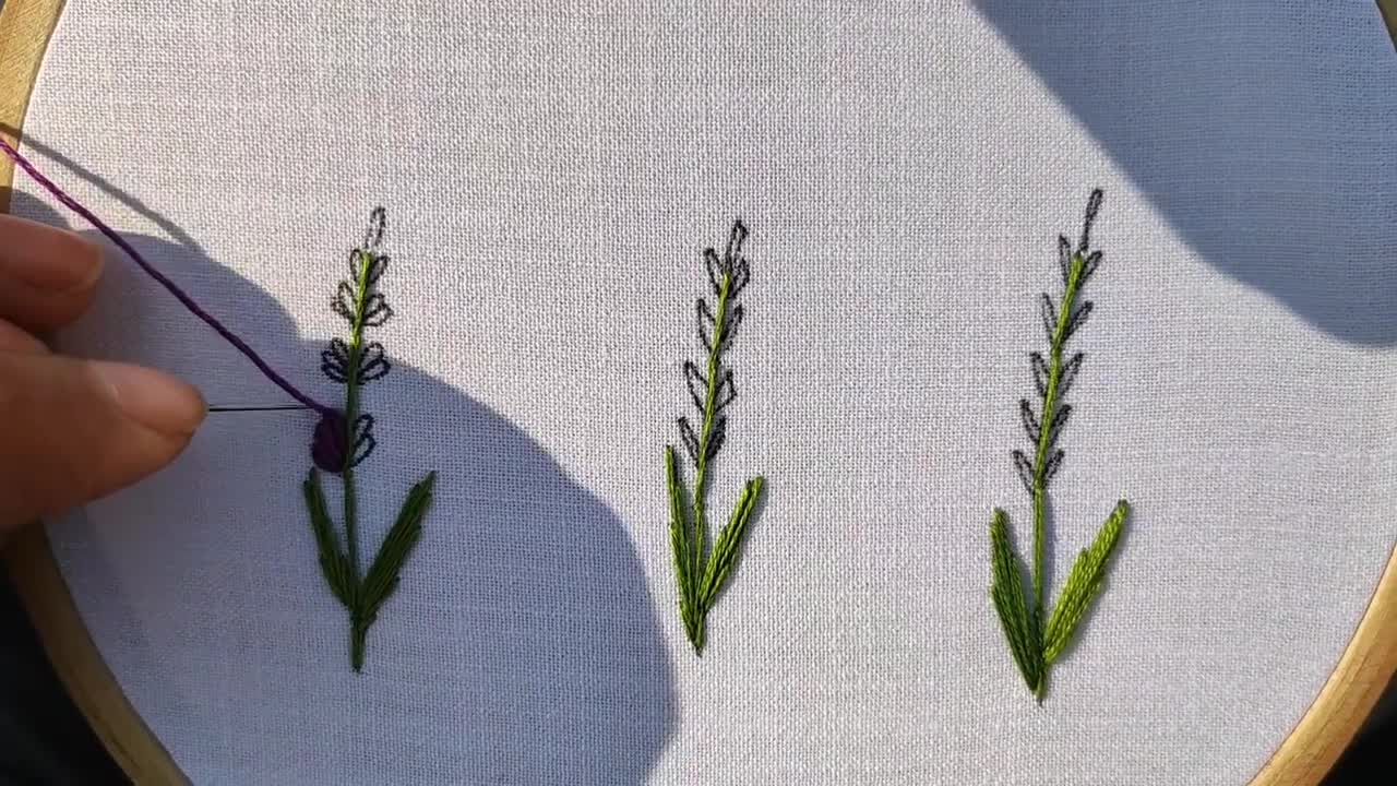 How to embroider lavender flowers __ 3 type of lavender embroidery __ Embroidery for beginners