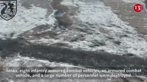 Ambushed Russians fall from equipment and get scattered on the ground - survivors hit by a drone