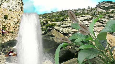 waterfall and butterflies, beautiful nature