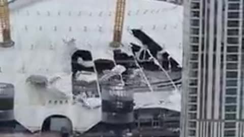 Roof of London's O2 ripped open by high winds