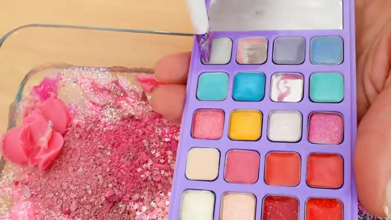 Pink vs Purple - Mixing Makeup Eyeshadow Into Slime! Special Series 83 Satisfying Slime Video