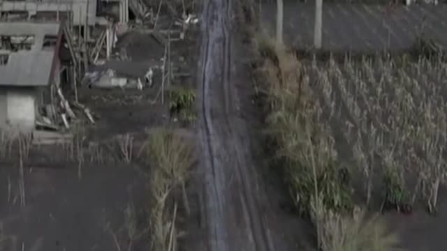 Video shows ash-covered village in Indonesia after volcano eruption