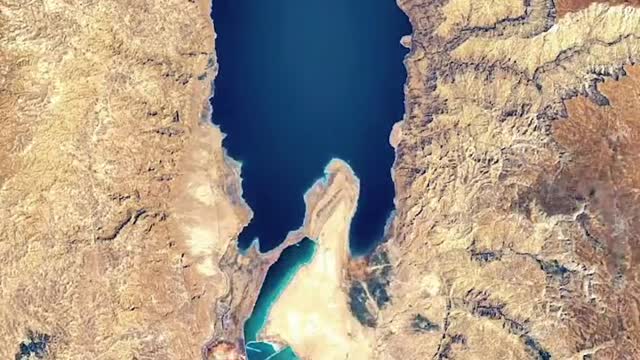 The Dead Sea across the border between Israel and Jordan