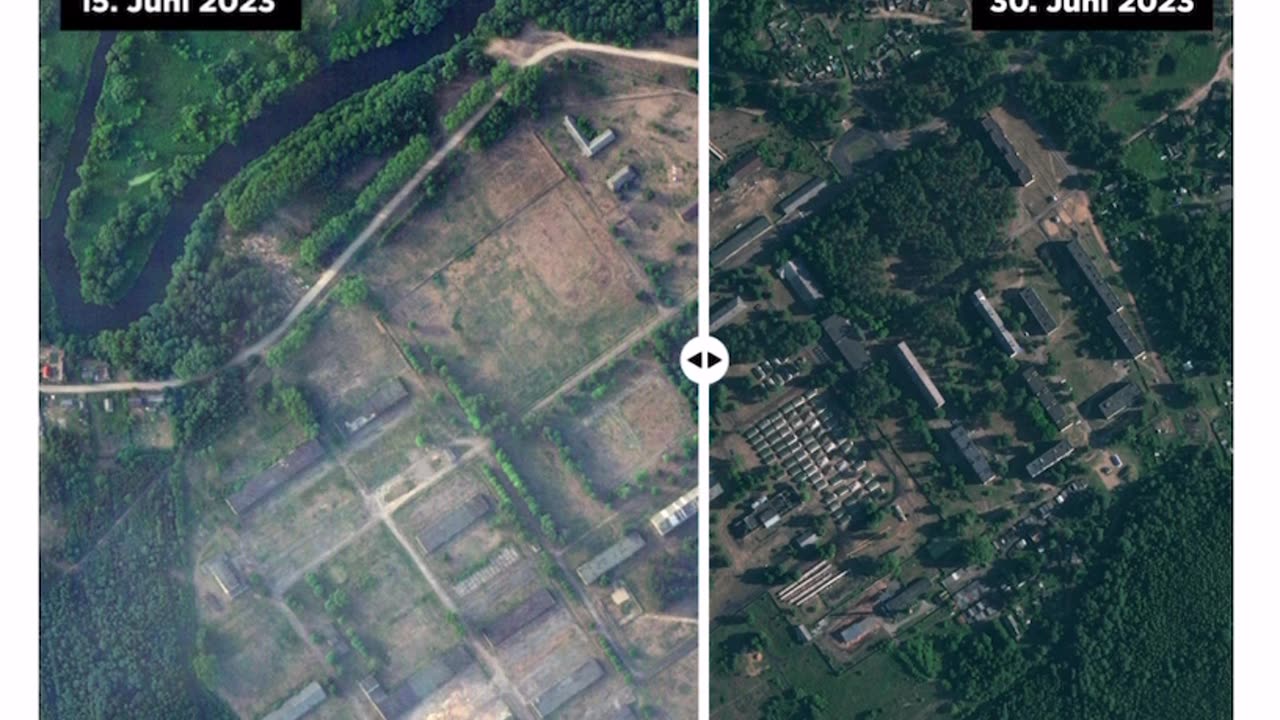 Satellite images from June 30 recorded activity at an abandoned military base near Minsk.