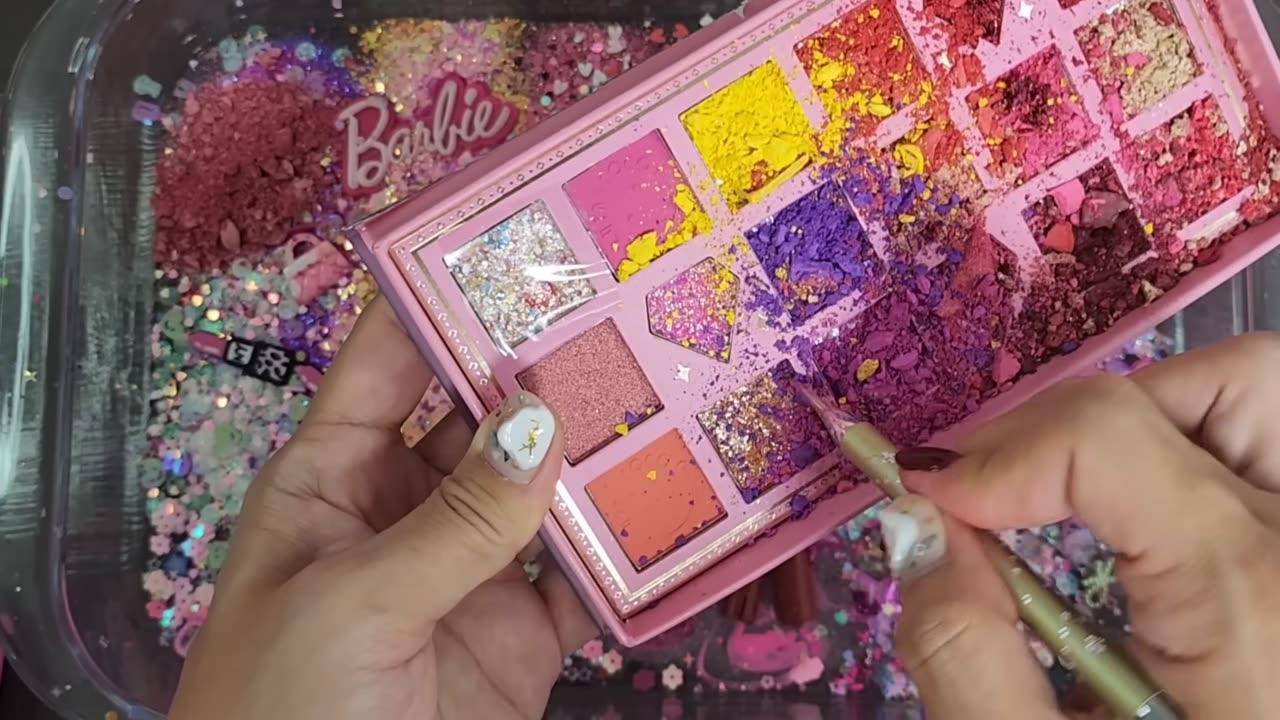 Barbie Slime Mixing Makeup,Parts,Glitter Into Slime. Satisfying slime videos