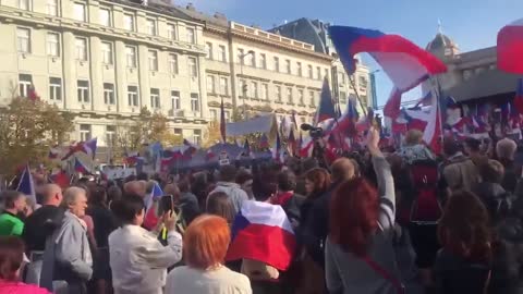 Thousands of protesters filled a central square in the Prague, Czech