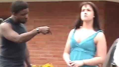 Stupid guy hits girlfriend!