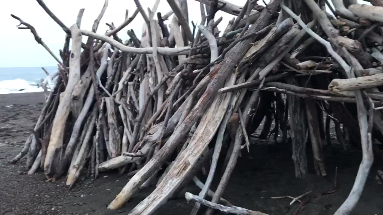 Hut’s built on the beach- Moonstone Beach In Cambria, California