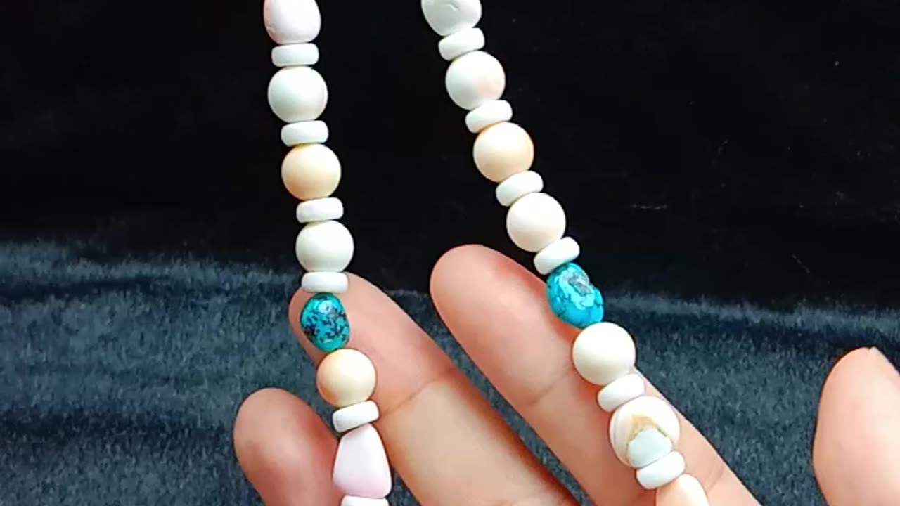 Natural turquoise blue and pink shell necklace for women Handmade Beaded choker