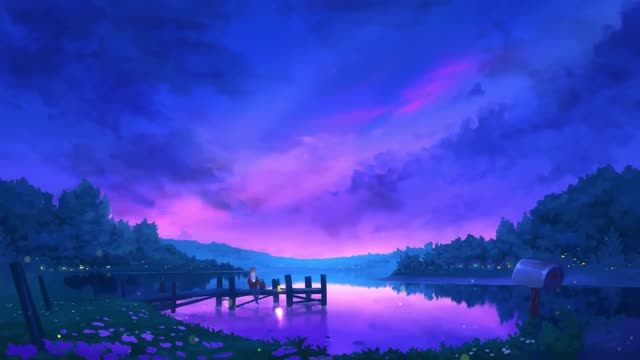 4K Anime Purple Evening Sky - Relaxing Live Wallpaper - 1 Hour Screensaver - Infinite Loop !