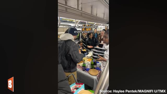 MEALS-ON-WHEELS: NYC Subway Riders Enjoy Thanksgiving Feast