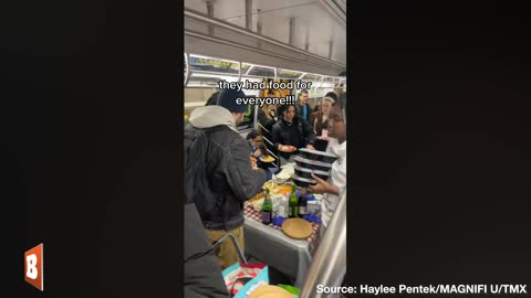MEALS-ON-WHEELS: NYC Subway Riders Enjoy Thanksgiving Feast