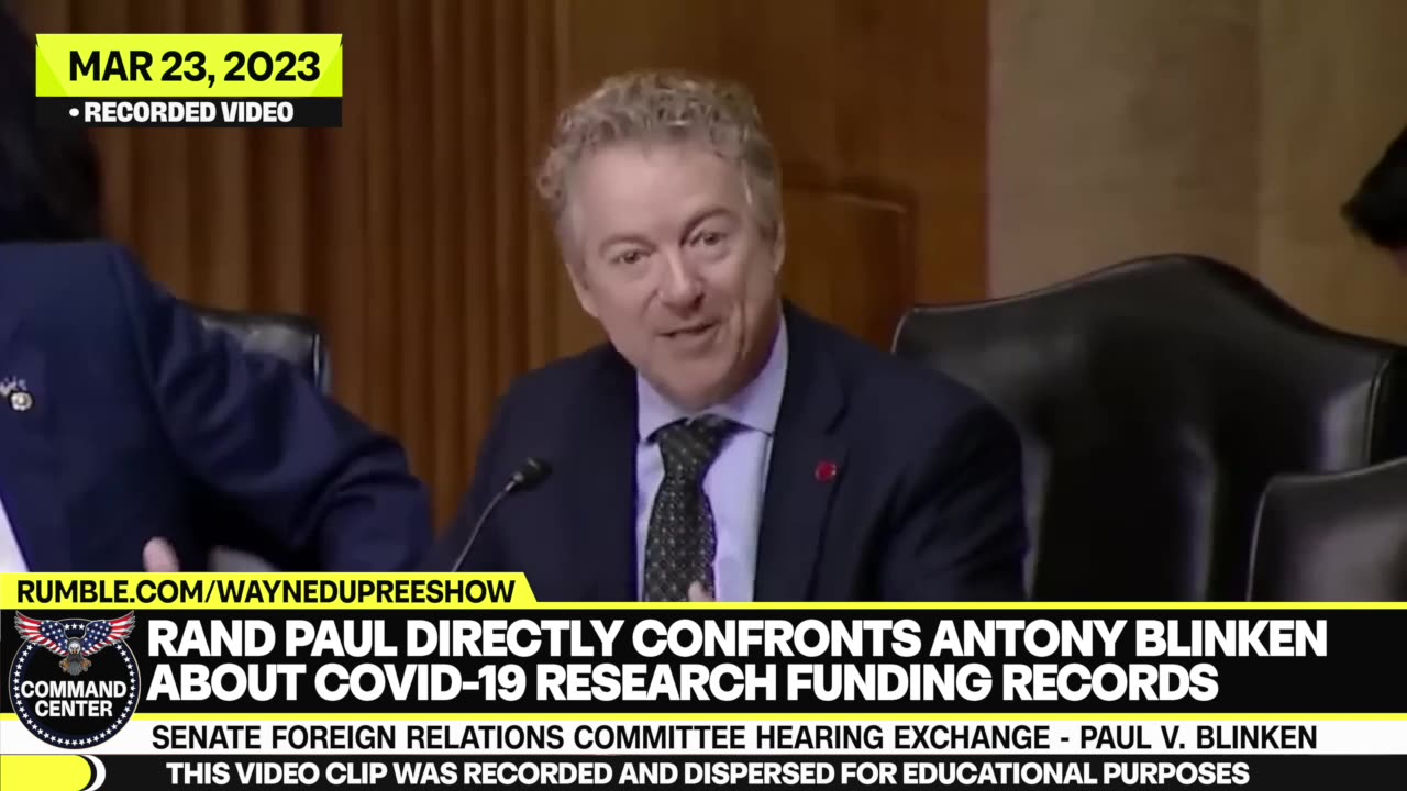 Rand Paul Directly Confronts Antony Blinken About COVID-19 Research Funding Records