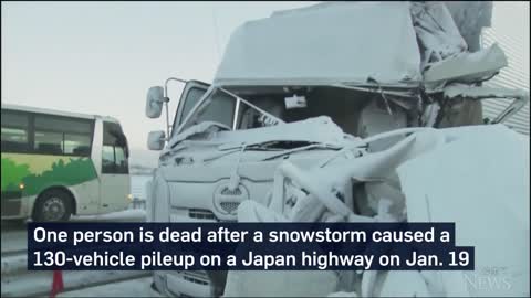 One dead after 130-car pileup on snowy Japan highway