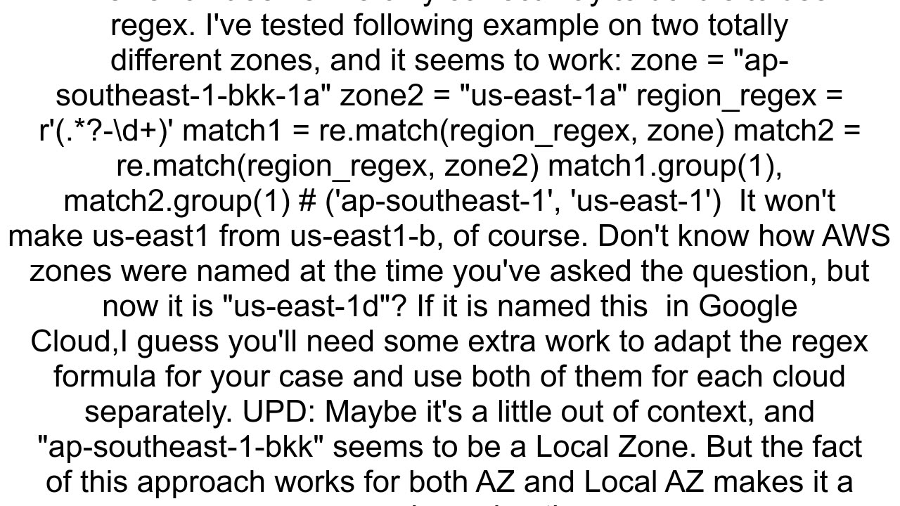 Pythonic way to extract region name from zone AWSGCloud