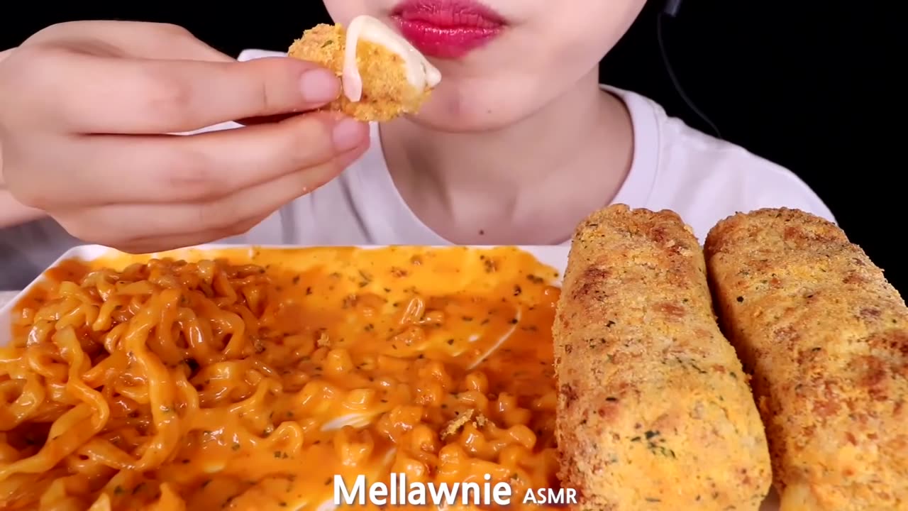 ASMR GIANT CHEESE STICKS, CHEESY CARBO FIRE NOODLES COOKING & EATING SOUNDS