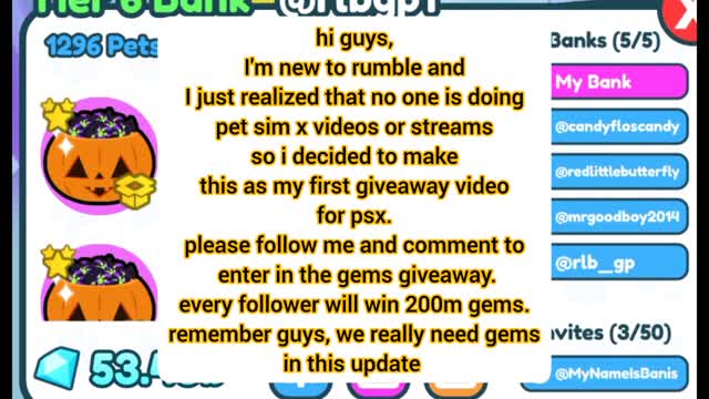 Pet Simulator x giveaway gems to every follower/ Roblox free gems