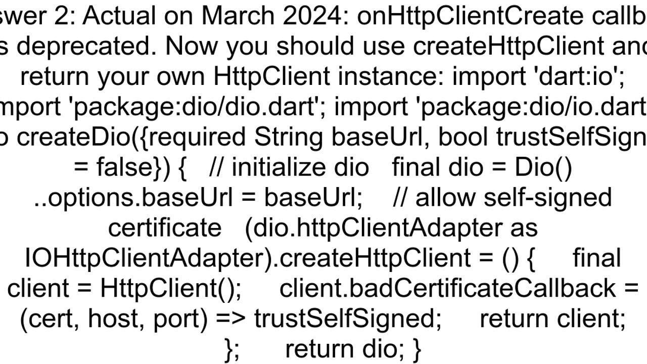 Flutter Dio HTTPS Certificate Validation Ignoring onBadCertificate CA Cert Problem