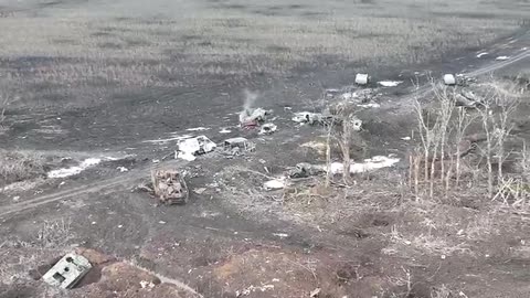 Ukrainian vehicles destroyed/abandoned at the exit of Bakhmut.
