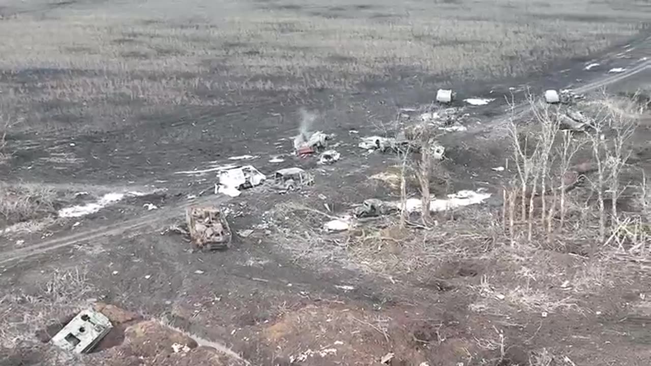 Ukrainian vehicles destroyed/abandoned at the exit of Bakhmut.